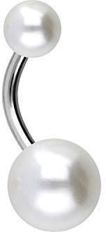 PIERCINGLINE Titan Bauchnabelpiercing SYNTH. PERLEN Banane Bananabell Silberfarben 12 mm