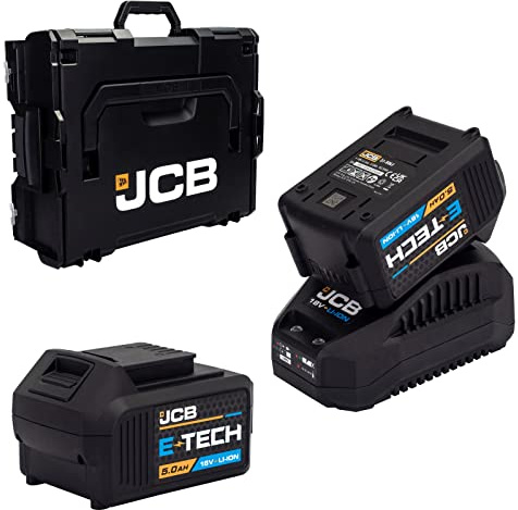 JCB L-Boxx 136 Starter Kit Power Tool Case with 2X 5.0ah Lithium-ion Batteries and 2.4a Fast Charger Compatible with JCB 18V Cordless and Brushless Power Tools, 3 Year Warranty