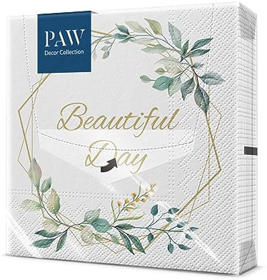 PAW - Servietten 3-lagig (33 x 33 cm) I 20 Stück I Perfekt für Geburtstage, Partys, Hochzeiten, Kommunion und Feiern I Papierservietten Bunt - Blätter, Rahmen, Ornament I Leaves Frame