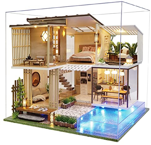 Spilay DIY Miniatur Haus, Mini Moderne Villa Modell Bausatz mit Spieluhr, 1:24 Maßstab kreative Puppenhaus, Beste Weihnachten Geburtstag Geschenk für Liebhaber (Elegant and Quiet)-A085
