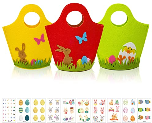 Ourdort 13 Stück Osterkörbchen Filz Osterhasen,Ostern Geschenktüte, Ostertüten zum Befüllen, Osterkorb Kinder mit Henkel Sticker,Körbchen Ostern,Osterdeko Osterkörbe aus Filz zum Befüllen