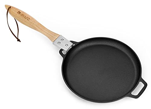 Mimiuo Cast Iron Sizzler Pan for Pizza Oven and Grill, 12 Inch Round Fajita Grill Skillet Pan Japanese Steak Plate with Removable Handle and Nonstick Coating