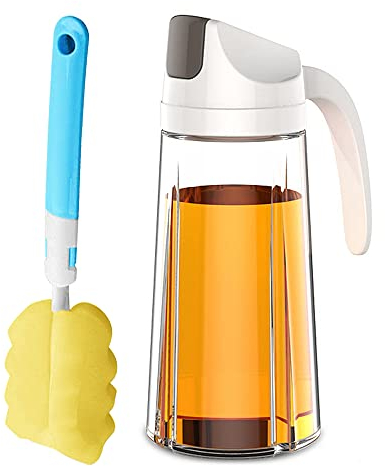 Ruiao 2 pcs Olive oil Lead-free Glass Dispenser Bottles,Large-capacity Automatic Opening and Closing Glass Oil Pots, Dust-proof and Leak-proof Oil Bottles, Kitchen or BBQ Supplies (RA-96-White -1)