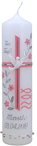 Cerziies Christ-Kerzen Taufkerze MAREIKE Junge oder Mädchen mit Name und Datum, individuell und handverziert 1319, Größe:ca. 25x7 cm