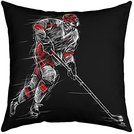 Eishockey Kissenbezug 40x40cm Set von 1 - Jungen Teens Sport Spiel Wurf Puck Hockey Spieler Winter Event Dekorative Athlet Silhouette Dekor