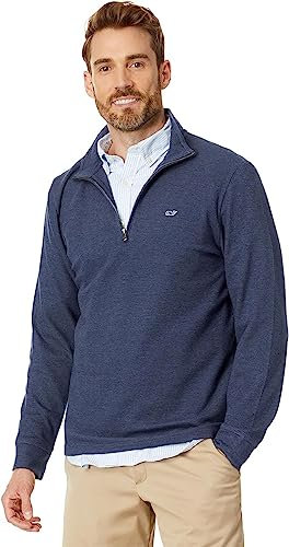 Vineyard Vines Men's Saltwater Quarter-Zip Pullover Sweater, Deep Bay, Large