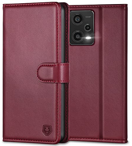 Handyhülle für Xiaomi Redmi Note 12 Pro Hülle Premium PU Leder Klapphülle Case Brieftasche Kartenfach Ständer Magnet Etui Handytasche Cover Schutzhülle für Redmi Note 12 Pro/Poco X5 Pro 5G - Weinrot