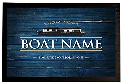 Artylicious Personalised Boat Mat - Blue Driftwood effect Barge Canal narrow Boat, door mat 60 x 40cm B561