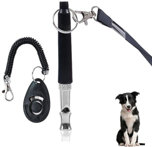 Dog Whistle，Pet Training Clicker | Training Behaviour Aids Accessories for Dog | Barking Control Device, Long Range Adjustable Frequency (2 Pack, Black)