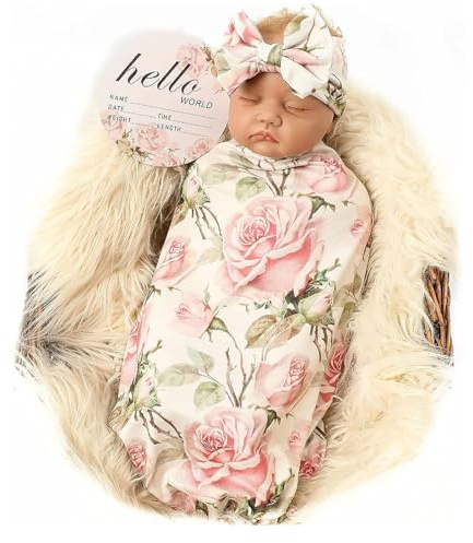 Galabloomer Newborn Receiving Blanket Headband Set Baby Flower Swaddle