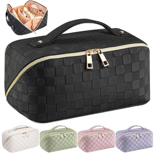 Bestash Borsa Cosmetica da Viaggio Beauty Case Da Viaggio Donna Impermeabile Portatile,Beauty Case Donna Di Grande Capacità Con Scomparti (Nero Elegante)