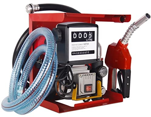 Pompe à diesel 230 V 550 W auto-amorçante - Stations essence mobiles 60/min - Avec tuyaux et pistolet de distribution - Pour voitures, camions citernes, etc.