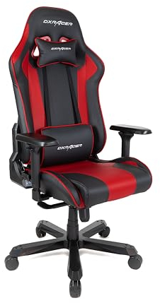 DXRacer K99 Gamingstuhl Schreibtischstuhl mit Wippfunktion Höhenverstellbarer Drehstuhl E-Sport, verstellbare Armlehnen 4D, schwarz-rot,PU