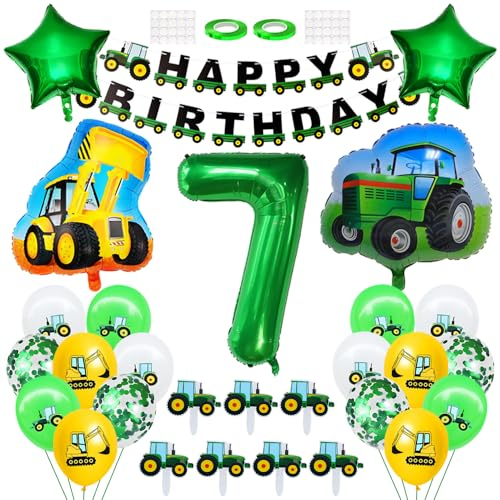 7 Geburtstags Deko Jahre Junge Traktor Geburtstag Dekoration Bagger Ballon Deko Cake Topper Trecker Happy Birthday Banner Luftballon Zahl 7. Geburtstagsdeko für Babydusche Jungen Party Dekoration
