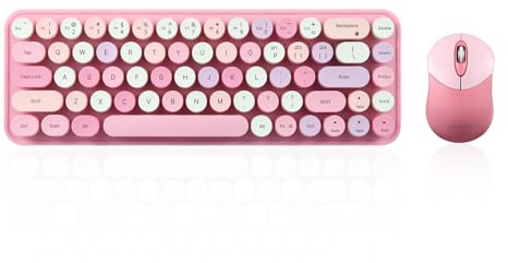 Perixx PERIDUO-802PK Bluetooth Mini Keyboard and Mouse Combo - Retro Round Key Caps - Pastel Pink - US English