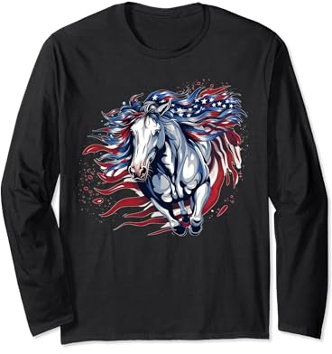 Bandiera americana cavallo patriottico equitazione Maglia a Manica