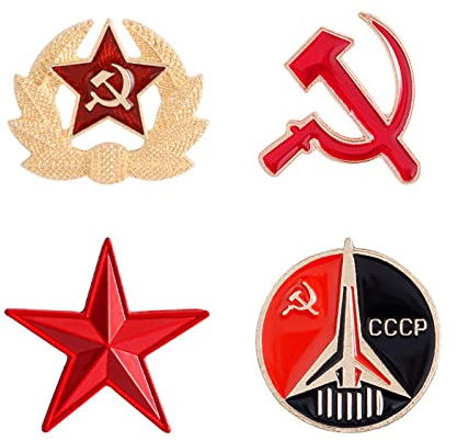 Ankexin-Broschen für Damen, 4 x Militär-Anstecker, UdSSR, russisch, Sowjet, abnehmbare Anstecknadel, rote Armee, Sternhut, Anstecknadel, Kappe, Abzeichen, Kommunismus, Abzeichen, Brosche, Size
