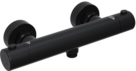 Görbach Thermostatbatterie mit Thermostat für Regendusche Duschsystem, Dusche Thermostatarmatur Mischbatterie mit 38 °C Sicherheitstaste, Duscharmatur Matt schwarz Rund