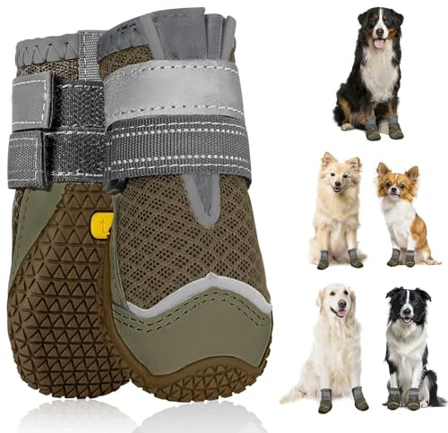 SlowTon Hundeschuhe Pfotenschutz, 2 Stück atmungsaktive Hunde Schuhe Outdoor mit Rutschfester Sohle, verstellbarem reflektierendem Klettverschluss Hundestiefel für kleine, mittlere und große Hunde