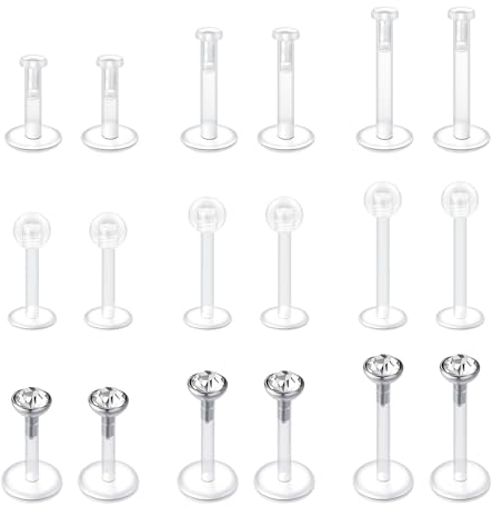 VFUN 16g Chirurgenstahl& Acryl Lippenpiercing Tragus Forward Helix Knorpel Conch Piercing Ohr Bioflex Labret Piercing Nasenstecker 6/8/10mm