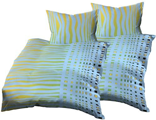 Gerald Wittmann 4teilig Bettwäsche-Set 2X 140x200 cm + 2X 70x90 cm, Mikrofaser, Zebra-Streifen Blau Gelb Grün