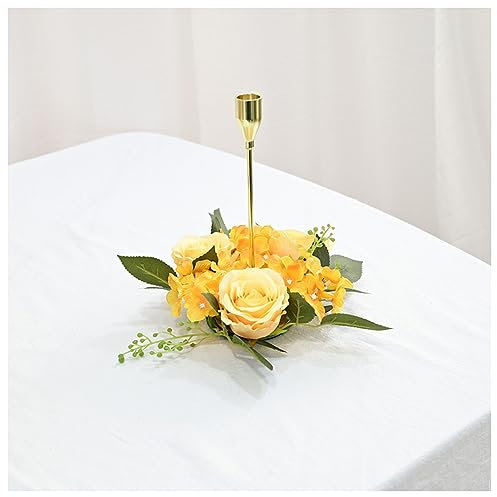 Hrlace Kerzenringe Blumen Kerzenkranz Künstliche Kränze Blumen Dekokranz Kerzenringe Kerzenhalter Stumpenkerzenhalter Blumenkranz für Hochzeit Party Tischdekoration Gelb