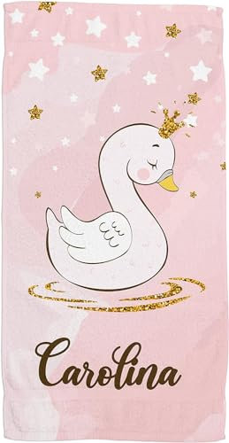 ZPUBLI+ Toallas de Playa o Ducha Personalizadas con Nombre o Frases. Toallas Infantiles, Regalo Infantil Original para baño, Piscina, Playa, Camping. Varias Medidas. (Cisne, 50x100)
