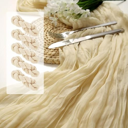 Tischläufer Beige,5 Stück Käsetuch Creme Tischläufer, Boho Rustikaler Durchsichtiger Läufer, Tischdecke für Hochzeit, Wohnraumdekor, Esszimmer,Küche, Schlafzimmer, Babyparty 90 x 300 cm