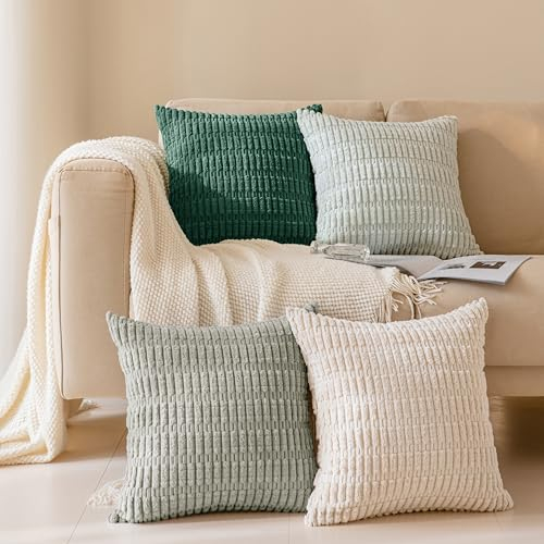 Softalker Cord Kissenbezug 50x50 Boho Grün Beige Cord Kissenhüllen Kissenbezüge Frühling Sommer Dekokissen Sofakissen Bettwäsche Deko für Sofa Wohnzimmer Kinderzimmer Garten Weihnachten Geschenke