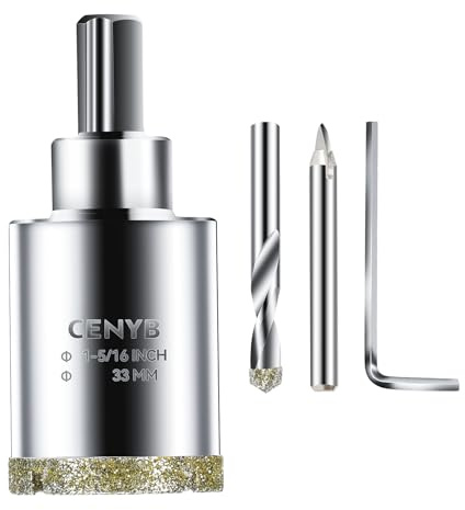 CENYB 1-5/16 Zoll 33mm Fliesenbohrer-Set Diamantbohrer Fliesen Glasbohrer mit Zentrierbohrer und diamantbeschichtetem Zentrierbohrer für Glas, Fliese, Keramik, Marmor, Kalkstein