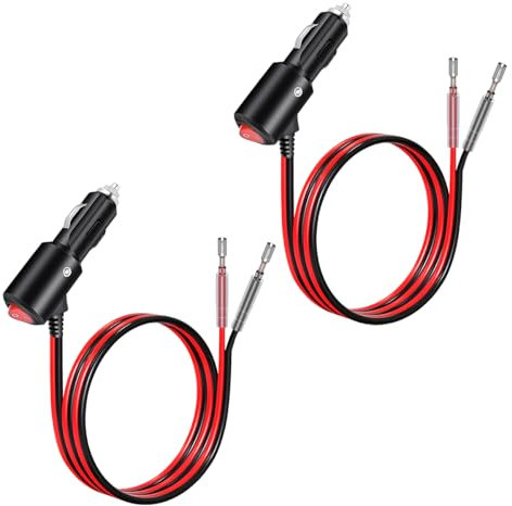 CGEAMDY 2 Stück Zigarettenanzünder Stecker Adapter, Zigarettenanzünder Adapter für 12V/ 24V Auto KFZ Wohnmobil Boot Motorrad, Auto Sicherheits-Universalstecker Mit Kabel Und Sicherung(16AWG)