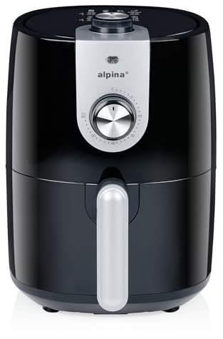 alpina Friggitrice ad Aria 2L - Air Fryer per 2 a 3 Persone - Airfryer con Timer e Temperatura Regolabile - Friggitrice ad Aria Ariete 900W - Plastica - Nero