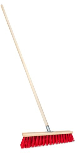 Balai de rue avec manche en bois pour l'extérieur, balai de jardin, balai industriel, balai robuste pour l'extérieur avec poils stables pour la cour, le jardin et les allées (40 cm avec manche en bois