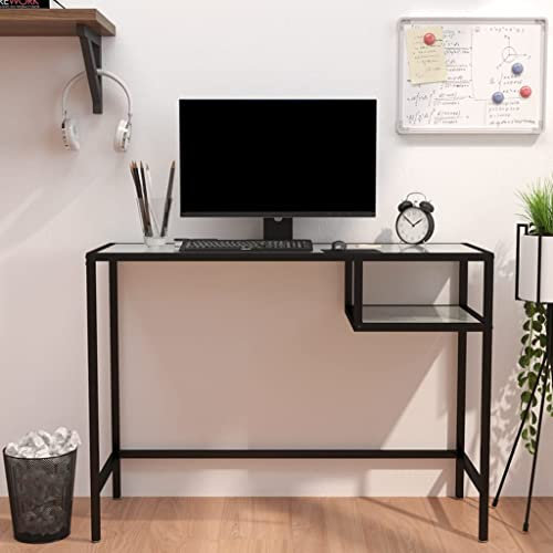 Mobilier de bureau, bureau informatique, marbre blanc, 100 x 36 x 74 cm, verre trempé