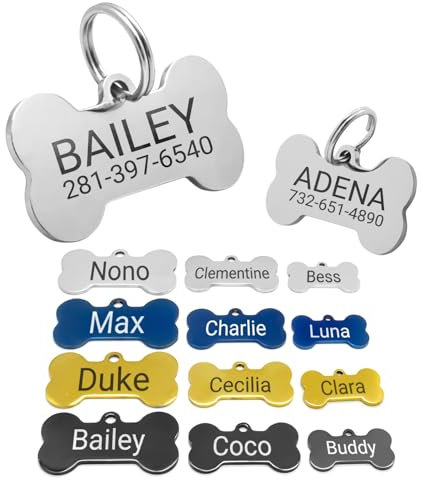 Porte-adresse pour chien personnalisé, Médaillons personnalisés pour chiens, Personnalisation de 6 lignes de texte et de Code QR, gravure laser sur acier inoxydable (Os)