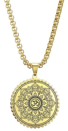 Gu Feng Hip Hop Halskette Blumenmuster runder Schriftzug altes Indien Yoga OM Herren Box Kette