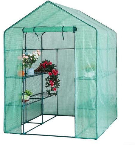 Housse de rechange en PVC transparent pour serre d'extérieur à 4 niveaux - 143 x 143 x 195 cm - Étanche - Pour plantes de jardin, maison de fleurs (vert)