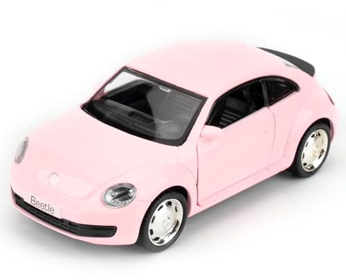 2012 Volkswagen Käfer Spielzeugauto, Modellauto im Maßstab 1:36 aus Aluminium, geeignet für Spielzeugsammlung, Automodell mit Pull Back Funktion, Geschenk für Kinder, rosa