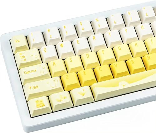 TIMSEKER 130 Keys Minimalist Yellow Keycap, Cherry Profile PBT Keycap White, Five Sided Dye Sublimation, Thick Custom Keyboard Cap for ANSI/ISO Layout Mechanical Gaming Keyboard