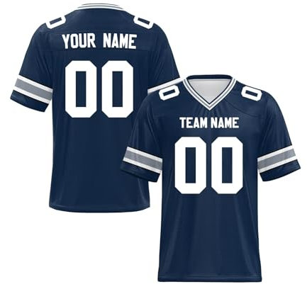 EZJOBLA Personalisierte Fußball-Trikots für Herren Personalisiertes Trikot Personalisierbar American Football Trikots hinzufügen Teamnamennummer Damen/Jugend A16