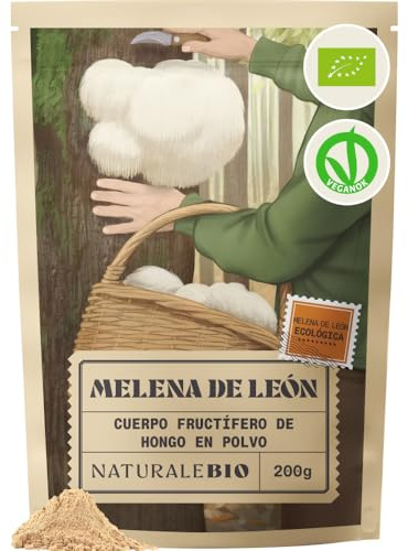 NaturaleBio Bio-Lion's-Mane-Pilzpulver aus Fruchtkörpern | 200 g. Lion's-Mane-Fruchtkörper-Pulver, von unabhängigem Labor getestet, für Kaffee, Heißgetränke, Smoothies und Rezepte.