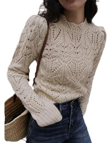 Damen Elegante Aushöhlen Strickpullover Streetwear Strickmode Frühling Büro Dame Casual-MilkTea-XL