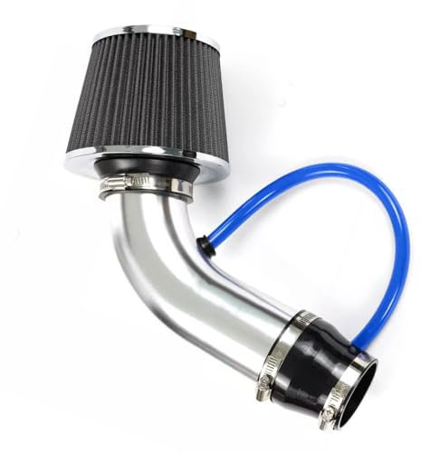 Crozgan Universal Car Cold Air Intake Filter Induction Kit 76mm Cold Air Intake Filter Aluminum Induction Hose Pipe Kit(Silver)