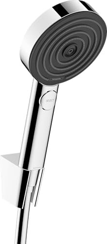 hansgrohe Pulsify Select S - conjunto de ducha con alcachofa de ducha ahorro de agua (EcoSmart, 3 tipos de chorro incl. PowderRain), flexo de ducha (1,25 m) y soporte de ducha, cromo, 24306000