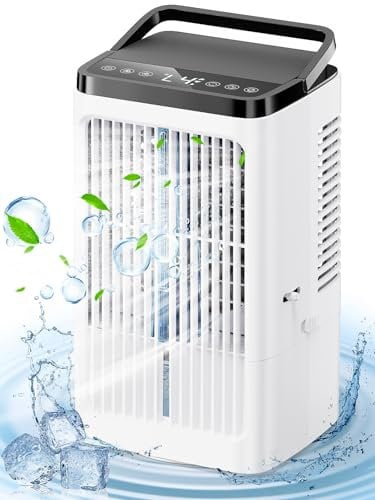Aire acondicionado portátil, ventilador de 1.5L, 4 velocidades, iluminación LED de 7 colores, 2 funciones de pulverización y temporizador de 1 a 8 horas, perfecto para dormitorio, oficina