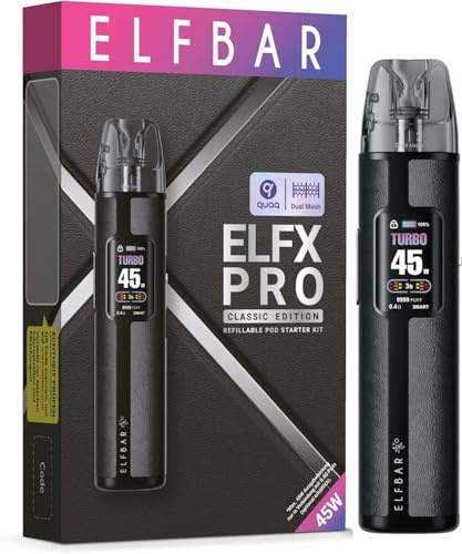 ELFBAR ELFX PRO KIT - Elfbar Pod System - Basisgerät und Pod - 1200 mAh Akku - LED Display - In verschiedenen Farben + Freshisha Sticker - ohne Liquid ohne Nikotin (Black)