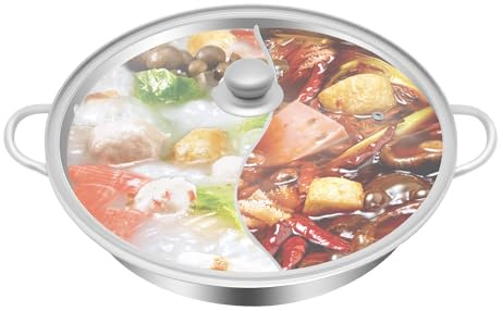 34cm Electric Hot Pot, Elektrisch Hotpot Topf Elektrogrill, Mandarin Duck Herd Edelstahl Dual-Hot Shabu, mit Trennwand & Glasdeckel