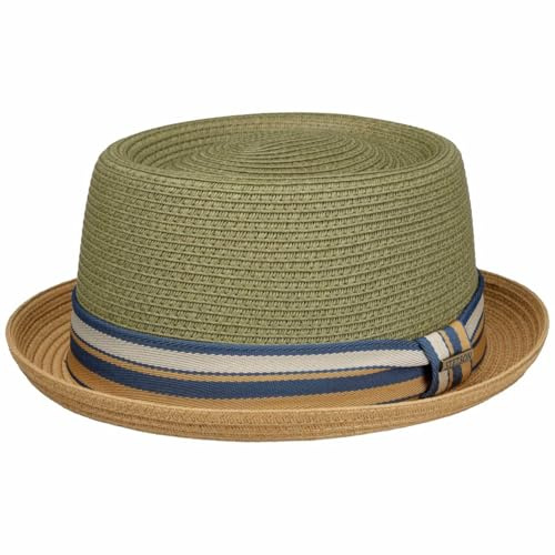 Stetson Chapeau en Paille Licano Toyo Pork Pie Femme/Homme - de Plage Soleil avec Doublure, Ruban Gros Grain Ete Printemps-ete