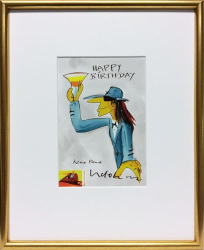 Kunstverlag Christoph Falk Happy Birthday-weiss (Goldrahmen) - Udo Lindenberg Bild