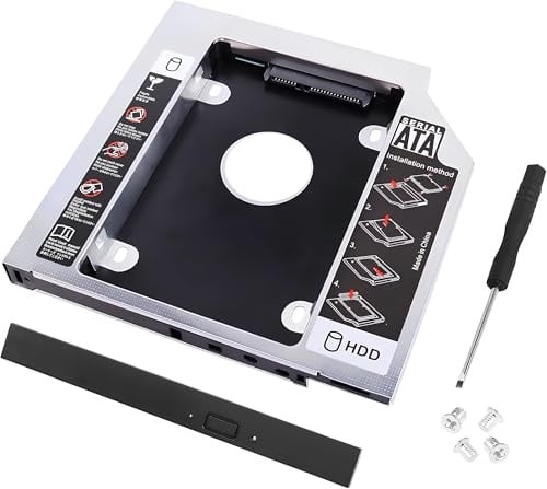 AYMBH DM DW95 9.5mm SATA 3.0 HDD SSD Caddy Adapter for Laptop Optical Drive Bay – 2.5” Hard Drive Enclosure, DVD Replacement Case Compatible with ACER, ASUS, DELL, HP, LENOVO, TOSHIBA, SONY